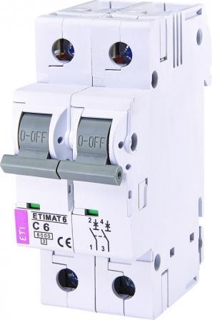 Автоматичний вимикач ETI, ETIMAT 6 2p С 6А (6 kA)