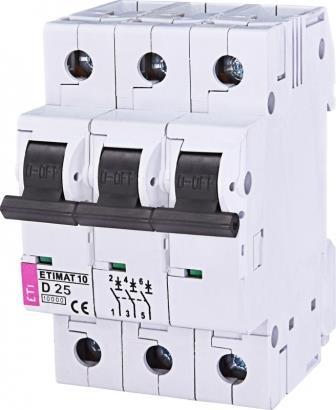 Автоматичний вимикач ETI, ETIMAT 10 3p D 25А (10 kA)