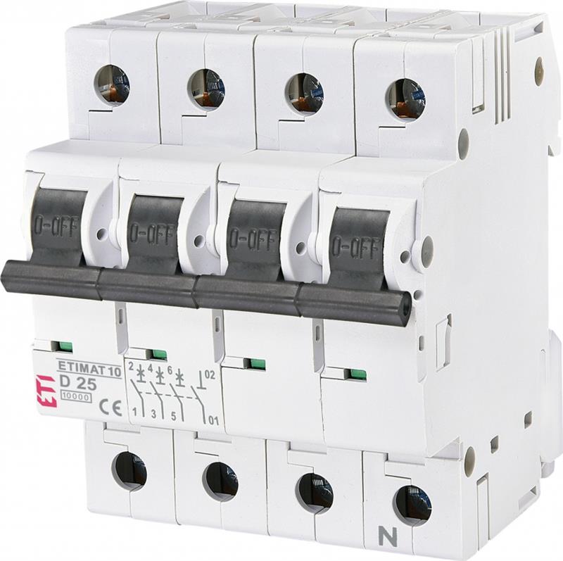 Автоматичний вимикач ETI, ETIMAT 10 3p+N D 25А (10 kA)