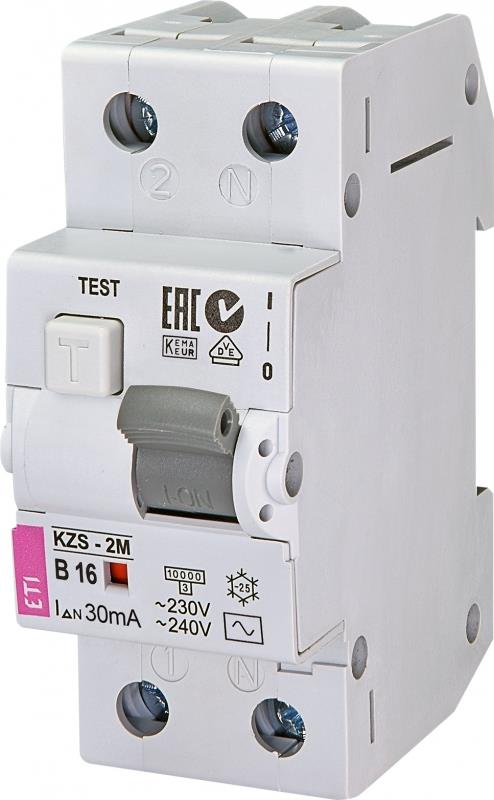 Диференційний автоматичний вимикач ETI, KZS-2M B 16/0,03 тип AC (10kA)