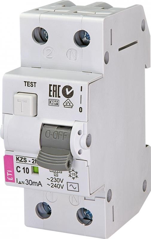 Диференційний автоматичний вимикач ETI, KZS-2M С 10/0,03 тип AC (10kA)