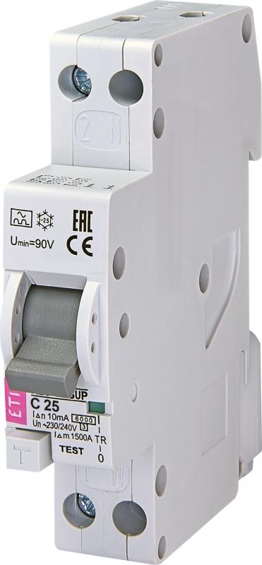 Диференційний автоматичний вимикач ETI, KZS 1M SUP C 25/0,01 тип A (6kA) (верхнє підключення)
