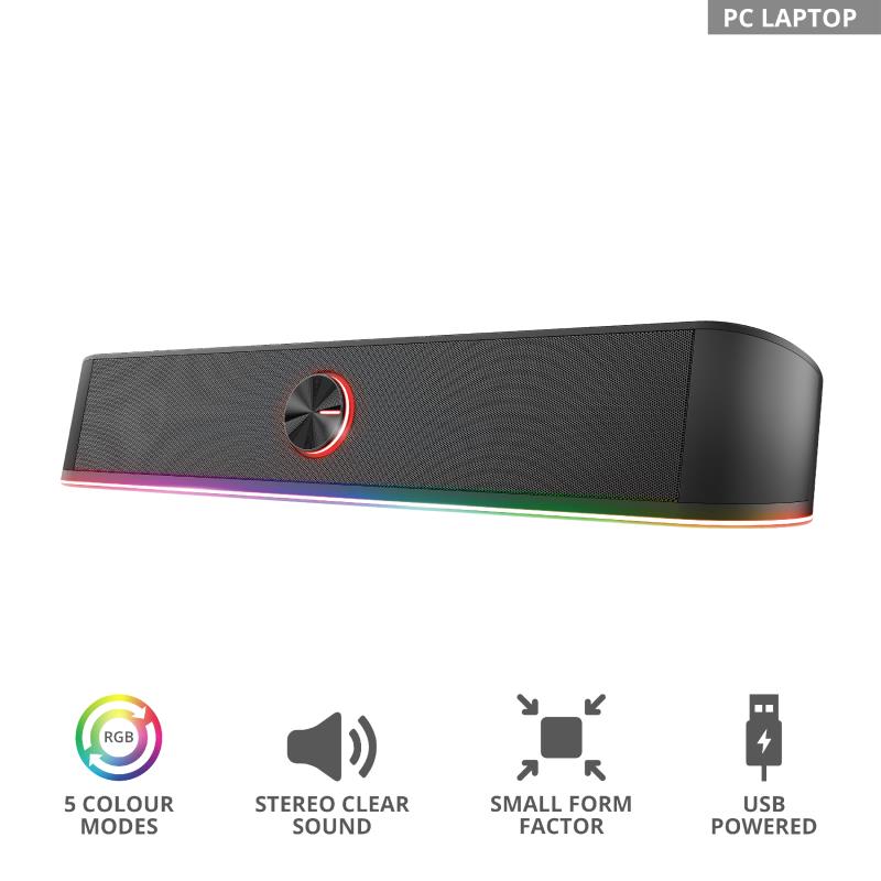 Акустична система Trust GXT 619 Thorne Саундбар, USB/AUX, RGB, чорний