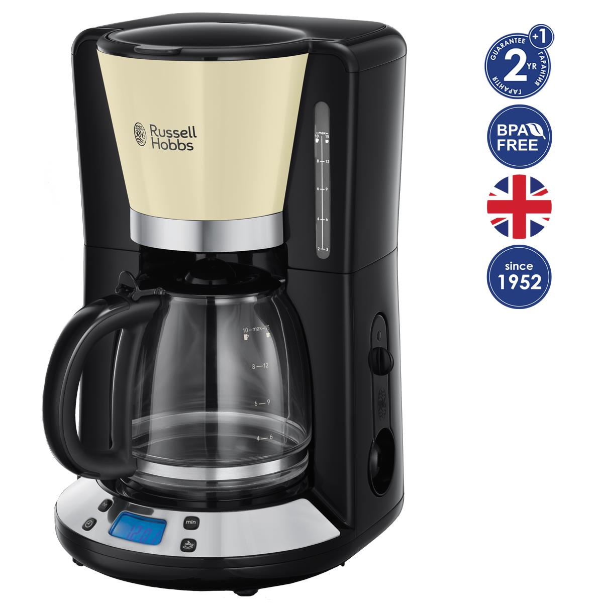 Кофеварка Russell Hobbs 24033-56 Colours Plus+, 1100 Вт, LCD-дисплей, Таймер на 24 часа, Кремовый