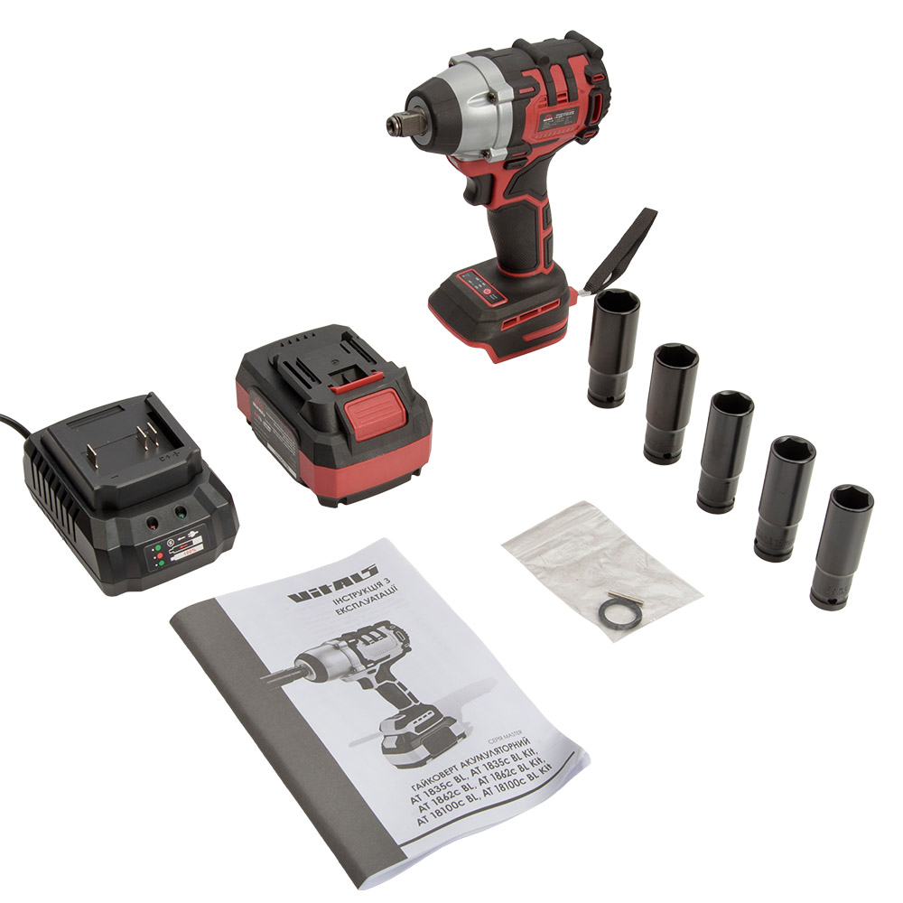 Гайковерт ударний акумуляторний Vitals Master AT 1835с BL Kit 18В 1х4А·год до 2300об/хв 3200уд/хв 350Нм квадрат 1/2" ЗП та кейс 2.78кг