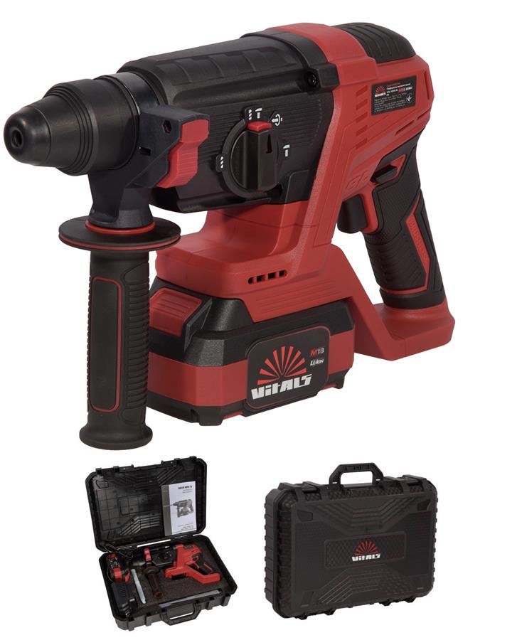 Перфоратор акумуляторнийVitals Master ARa 1826c BL Kit 18В акб 1х4.0А·год 2.6Дж 0-3000уд/хв 0-950об/хв IP21 ЗП, кейс 3.4кг