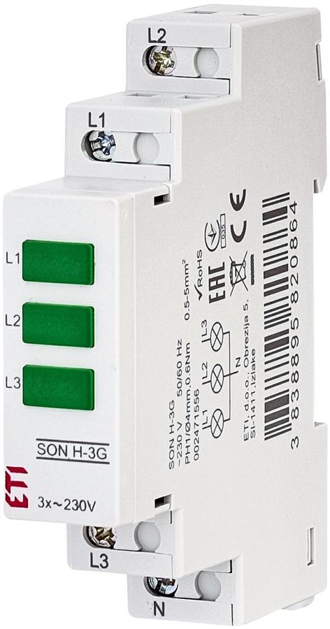 Трифазний індикатор наявності напруги ETI, SON H-3G (3x зелений LED)