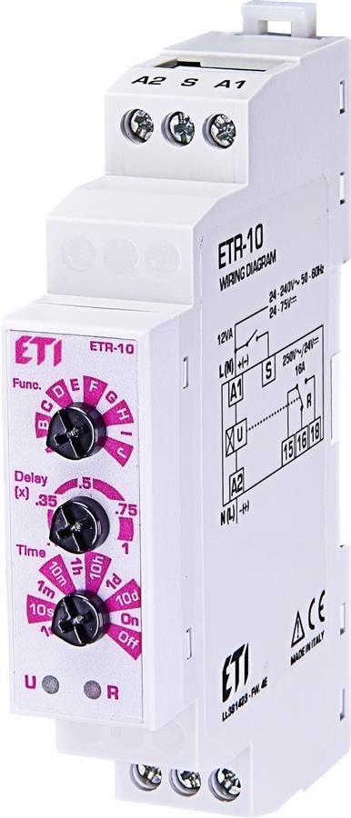 Багатофункціональне реле часу ETI, ETR-10 24-240V AC/24-75V DC (1x16A, AC1)