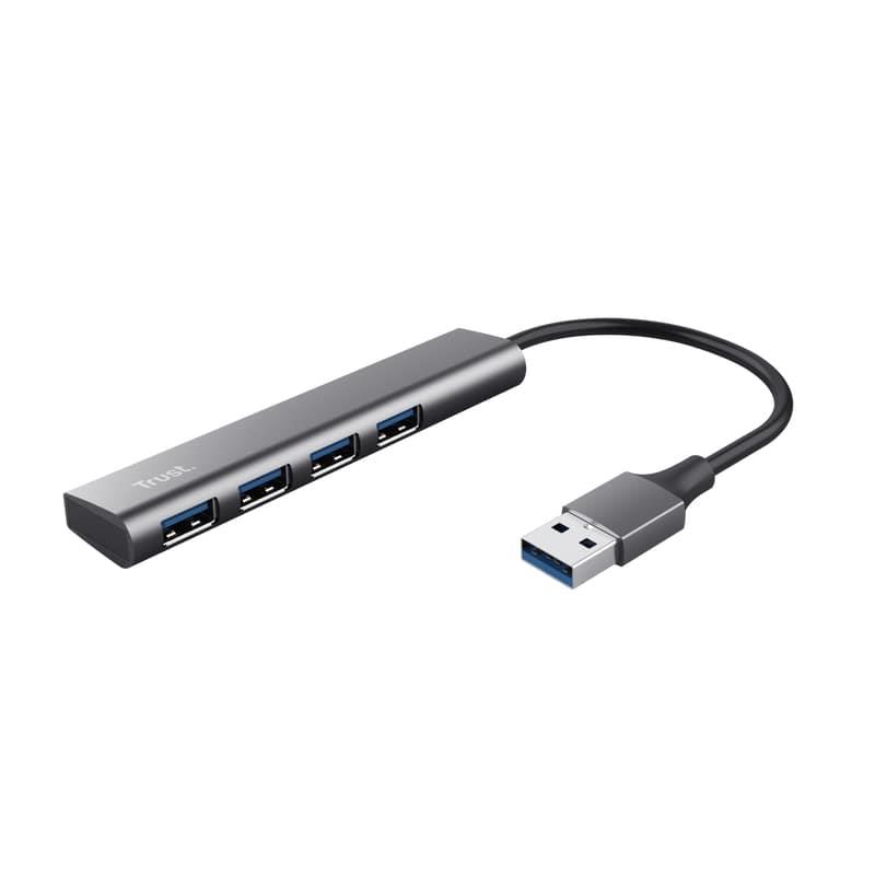 Хаб Trust Halyx USB-A > 4xUSB-А 3.2, Алюміній, 0.1м, Сірий
