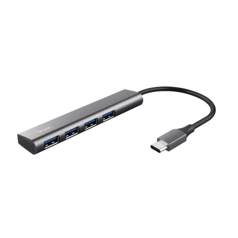 Хаб Trust Halyx USB-С > 4xUSB-А 3.2, Алюміній, 0.1м, Сірий