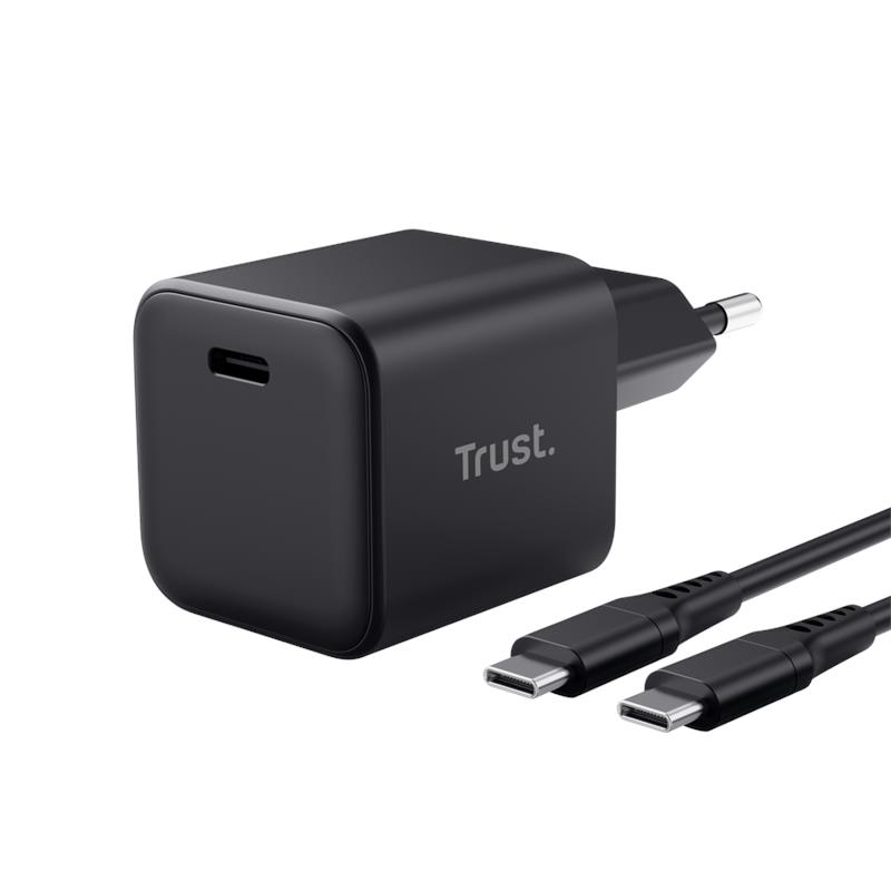 Зарядний пристрій мережевий Trust Maxo 65Вт, GaN, USB-C, PD/PPS, чорний
