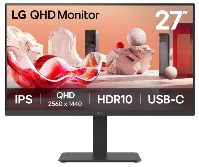 Монітор LG 27" 27BA65QB-B HDMI, 2xDP, USB-C, MM, IPS, 2560x1440, 100Hz, sRGB 98%, Pivot, HDR10