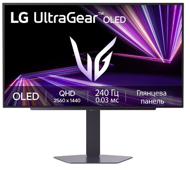 Монітор LG 27" 27GX704A-B 2xHDMI, DP, USB, OLED, 2560x1440, 240Hz, 0.03ms, DCI-P3 98.5%, G-SYNC, FreeSync, Pivot, HDR400