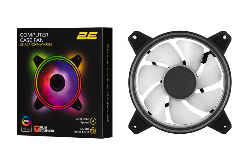 Корпусний вентилятор 2E GAMING Air Cool Infinity M ACF120IMW-ARGB, 120мм, 1200rpm, 3pin, 3pin +5VARGB, 22dBa, чорний