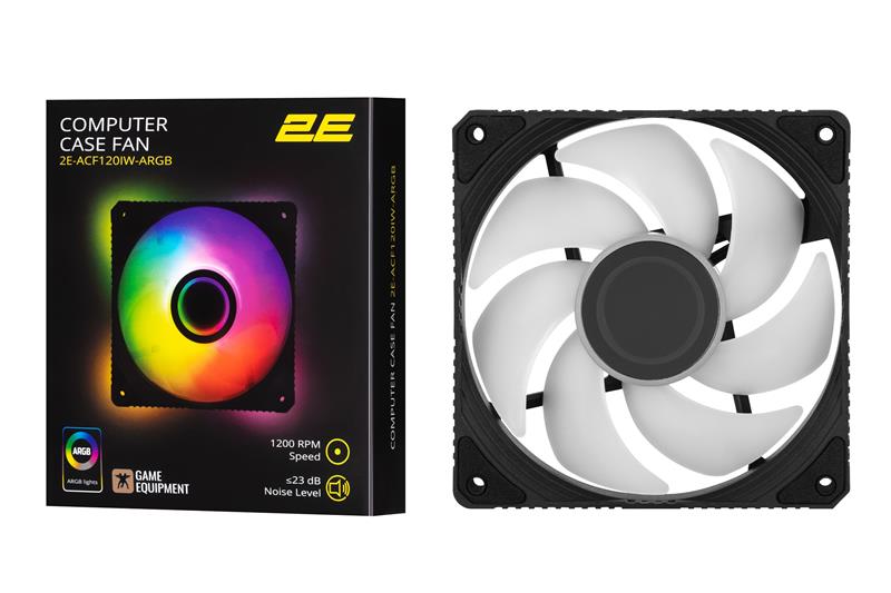 Корпусний вентилятор 2E GAMING Air Cool Infinity ACF120IW-ARGB, 120мм, 1200rpm, 3pin, 3pin +5VARGB, 23dBa, чорний
