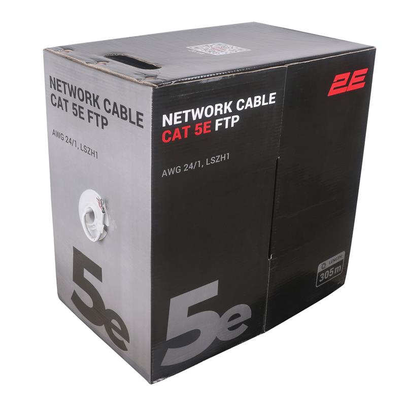 Кабель "вита пара" 2E CAT 5e, FTP, 305м, AWG 23/1, LSZH-1, сірий