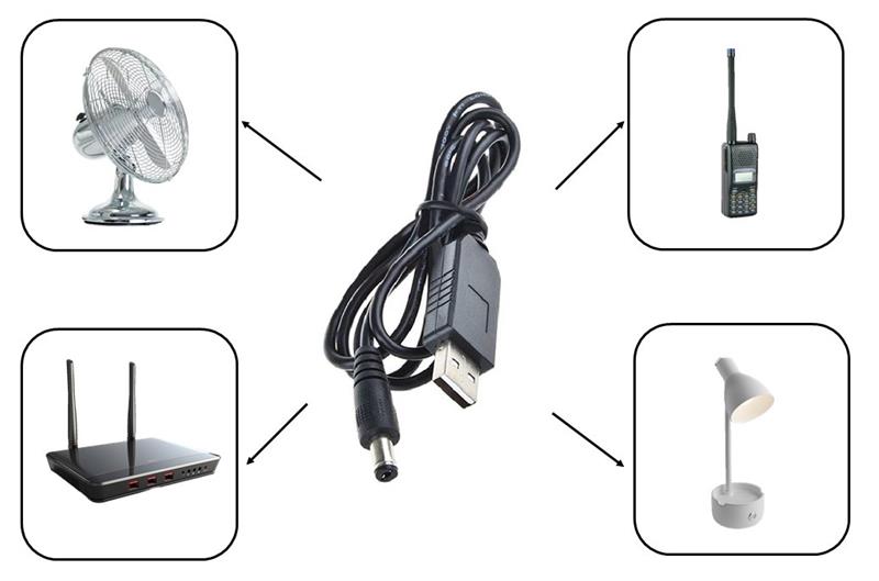 Кабель 2Е USB-A > DC 5.5х2.5мм живлення 1м, 12В/1A, чорний