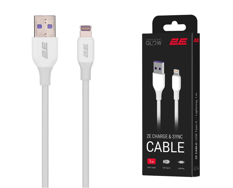 Кабель 2E USB-A > Lightning заряджання/синхронізації 12Вт, 1м, білий