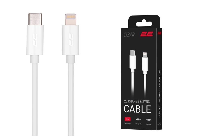 Кабель 2E USB-C > Lightning заряджання/синхронізації 20Вт PD, 1м, білий