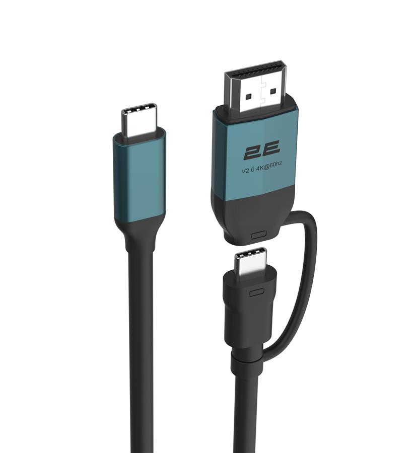 Кабель 2E USB-C > USB-C/HDMI 4K/60Hz, 2м, Pine Green