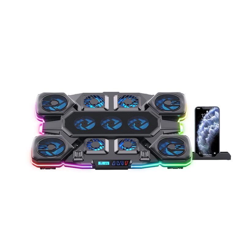 Підставка для ноутбука 2E GAMING CPG-011, до 17.3", 1xUSB-A, 1xUSB-C, LCD, RGB, чорний
