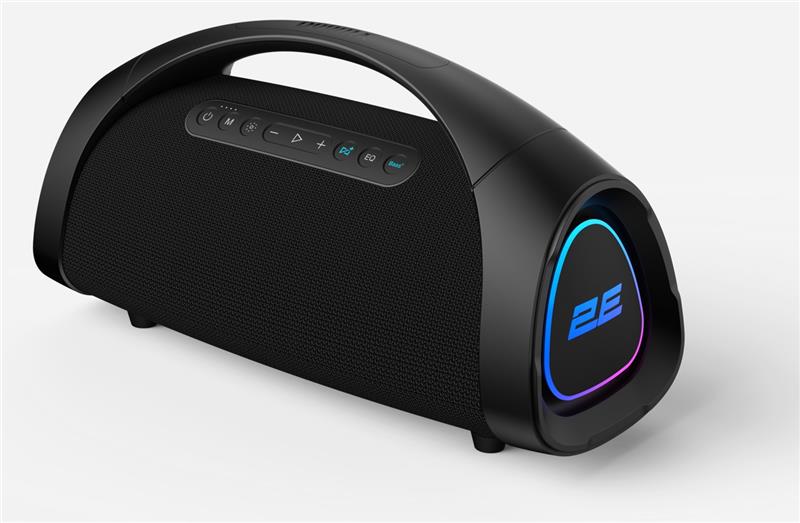 Портативна акустична система 2E BoomX 200Вт 2.1, BT 5.3, USB-A, Jack 6.3, IPX6, RGB, Extra Bass, FLAC, MP3, WAV, Чорний