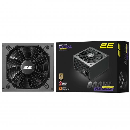 Блок живлення 2E GAMING Extra Power (800W), >90%, 80+ Gold, 140мм, 1xMB 24pin(20+4), 2xCPU 8pin(4+4), 3xMolex, 6xSATA, 4xPCIe 8pin(6+2), Modular