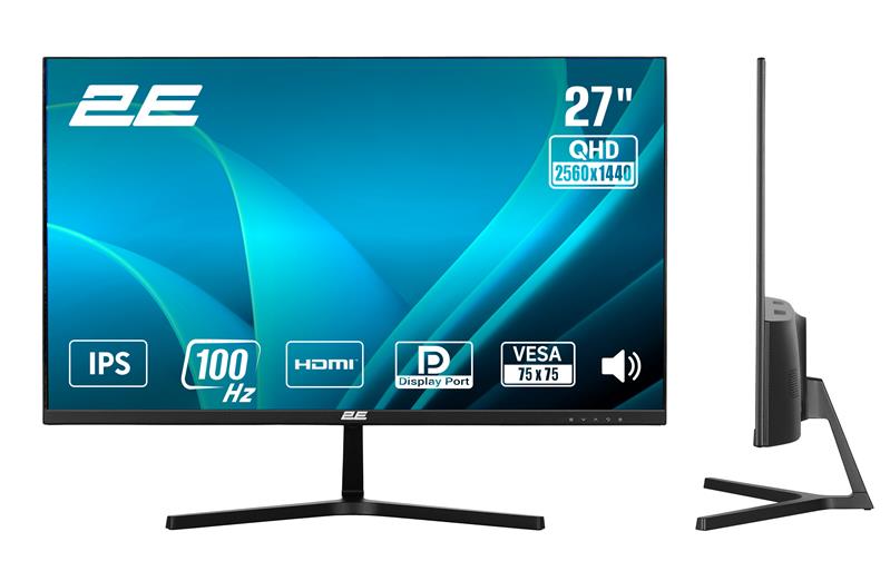 Монітор 2E 27" H2725B HDMI, DP, ММ, IPS, 2560x1440, 100Hz, FreeSync