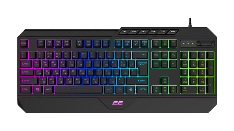 Клавіатура мембранна 2E GAMING KG315 110key, USB-A, EN/UA, RGB, чорний