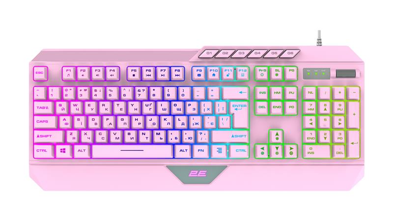 Клавіатура мембранна 2E GAMING KG315 110key, USB-A, EN/UA, RGB, рожевий