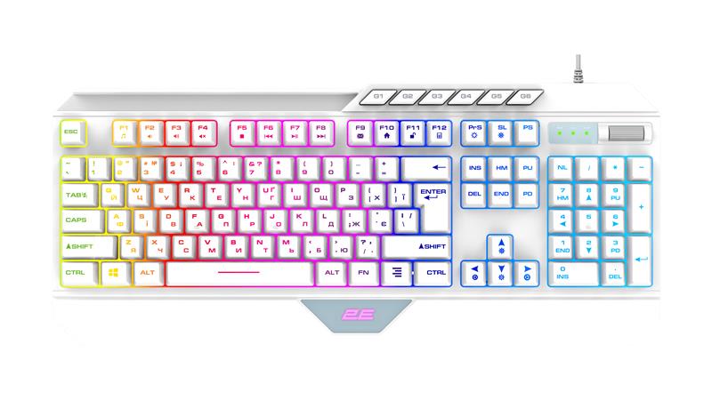 Клавіатура мембранна 2E GAMING KG315 110key, USB-A, EN/UA, RGB, білий