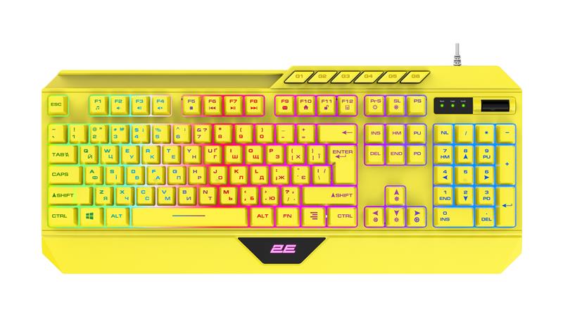 Клавіатура мембранна 2E GAMING KG315 110key, USB-A, EN/UA, RGB, жовтий