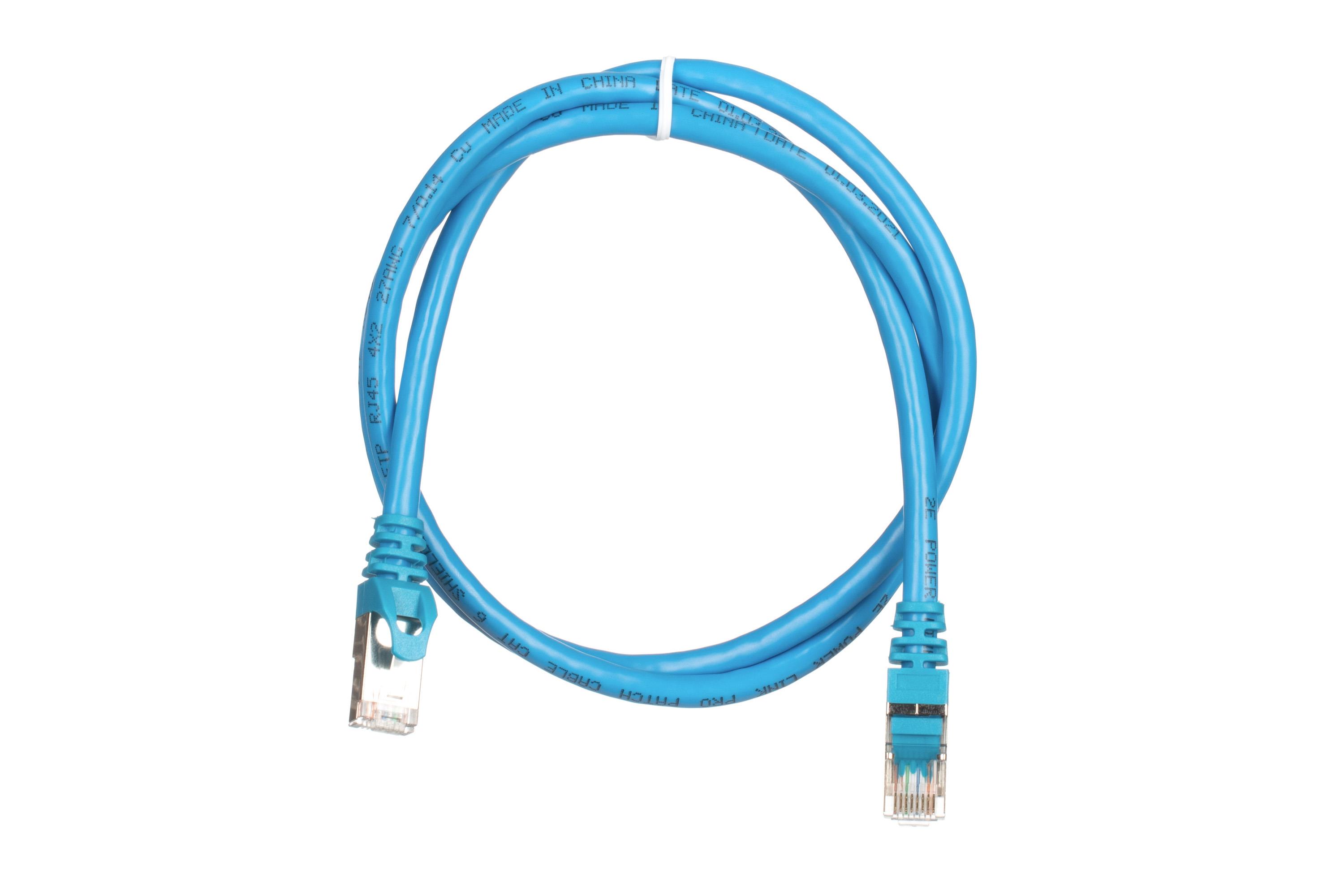 Патч-корд 2E Cat 6,S-FTP экран оплётка фольга,RJ45, 4Х2 27AWG ,7/0.14 Cu, 1.00 m, PVC,Blue