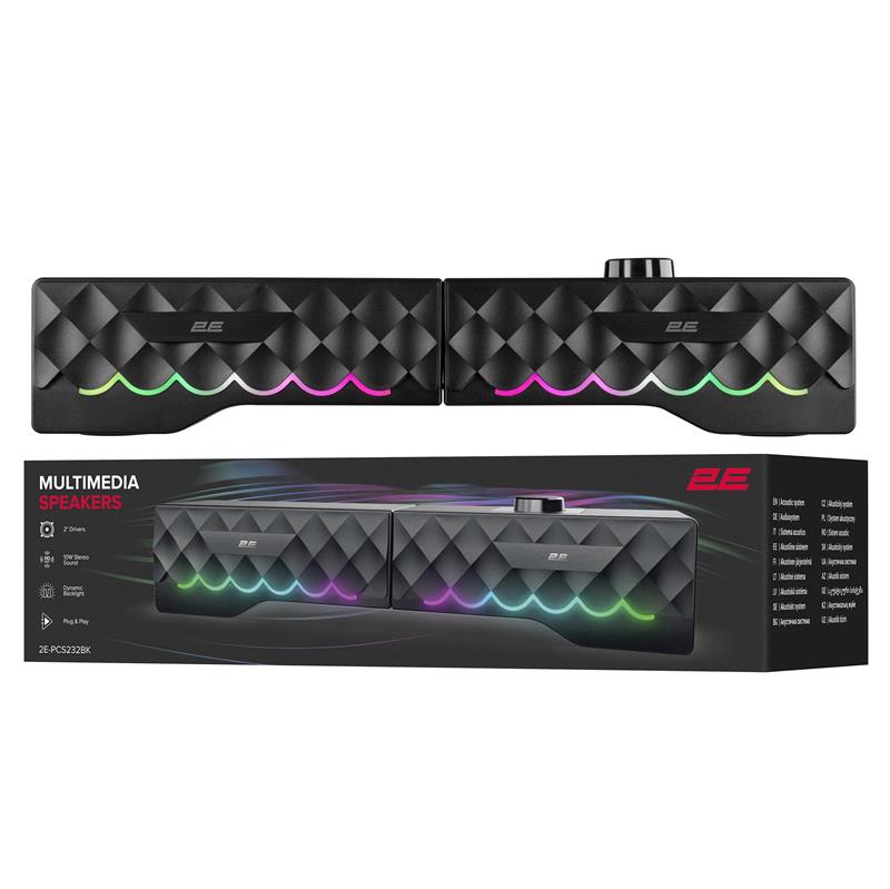 Акустична система 2E PCS232 RGB, Soundbar, 2.0, USB, Black