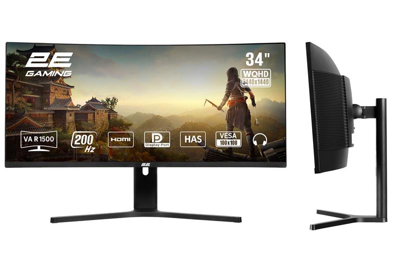Монітор 2E GAMING 34" R3426B 2xHDMI, DP, VA, 3440x1440, 200Hz, 1ms, NTSC 85%, CURVED, FreeSync, HAS