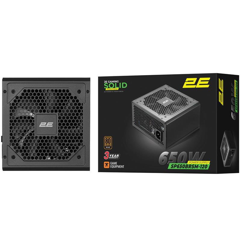 Блок живлення 2E GAMING Solid Power (650W), >85%, 80+ Bronze, 120мм, 1xMB 24pin(20+4), 2xCPU 8pin(4+4), 3xMolex, 6xSATA, 4xPCIe 8pin(6+2), Semi Modular