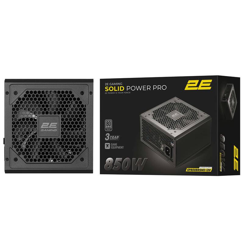 Блок живлення 2E GAMING Solid Power Pro ATX3.1 GEN5.0 (850W), >85%, 80+ Bronze, 120мм, 1xMB 24pin(20+4), 2xCPU 8pin(4+4), 3xMolex, 6xSATA, 4xPCIe 8pin(6+2), 1xPCIe GEN5 16pin, Semi Modular
