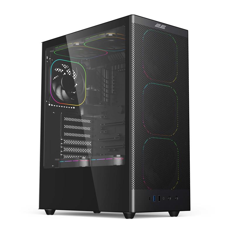 Корпус 2E GAMING Iconic V8210B без БЖ, 1xUSB3.0, 1х USB 2.0, 1xUSB Type-C, 4x120мм ARGB, VGA 325мм, LCS ready, контролер з пультом, TG Side Panel, ATX, чорний