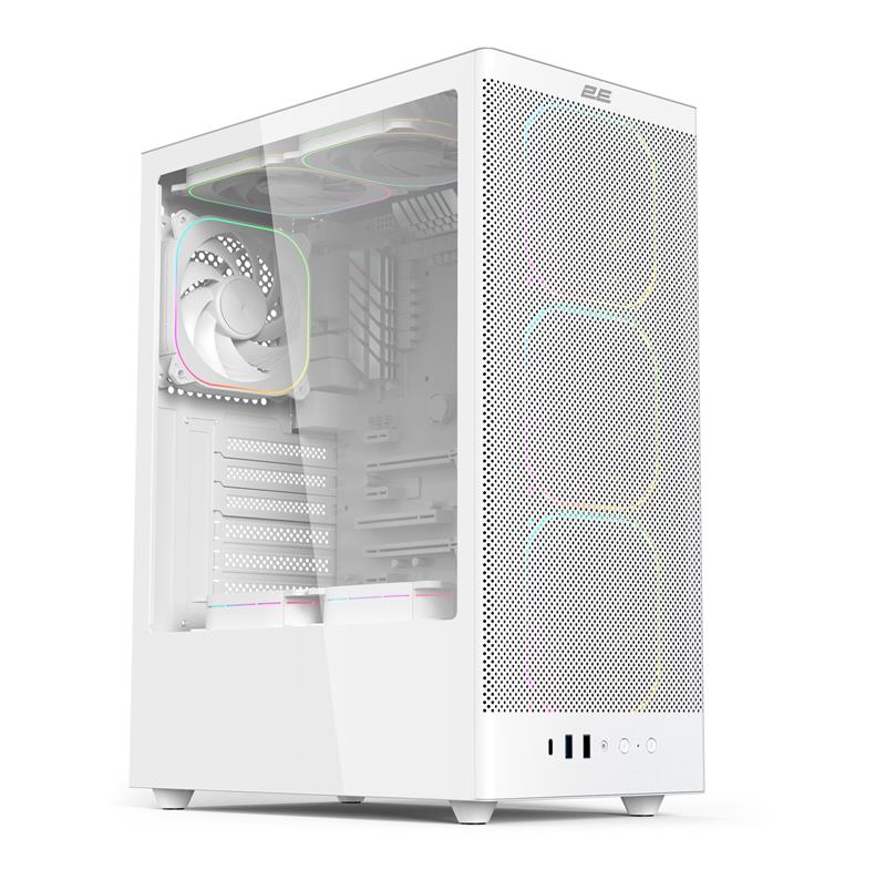 Корпус 2E GAMING Iconic V8210W без БЖ, 1xUSB3.0, 1х USB 2.0, 1xUSB Type-C, 4x120мм ARGB, VGA 325мм, LCS ready, контролер з пультом, TG Side Panel, ATX, білий
