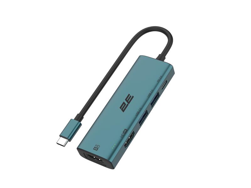 Хаб 2E USB-С > 2xUSB-A/USB-C PD/2хHDMI, 0.15м, Pine Green