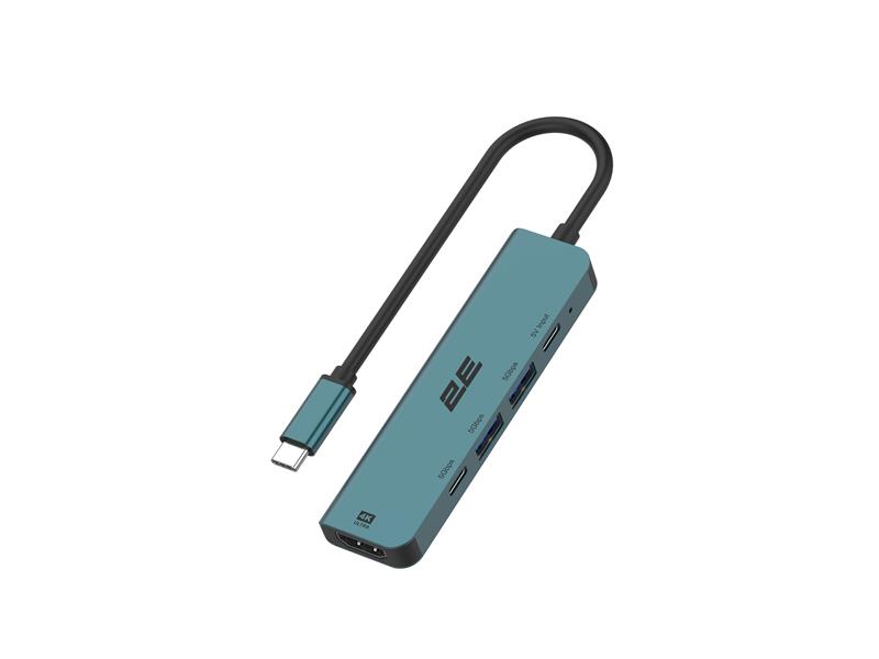 Хаб 2E USB-С > 2xUSB-A/2xUSB-C PD/HDMI, 0.15м, Pine Green