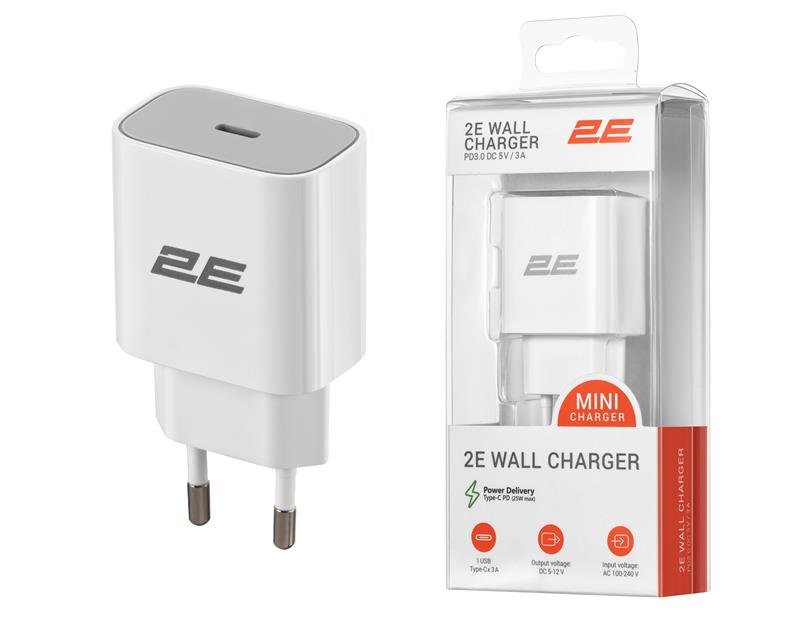 Зарядний пристрій мережевий 2E 25Вт USB-C PD, білий