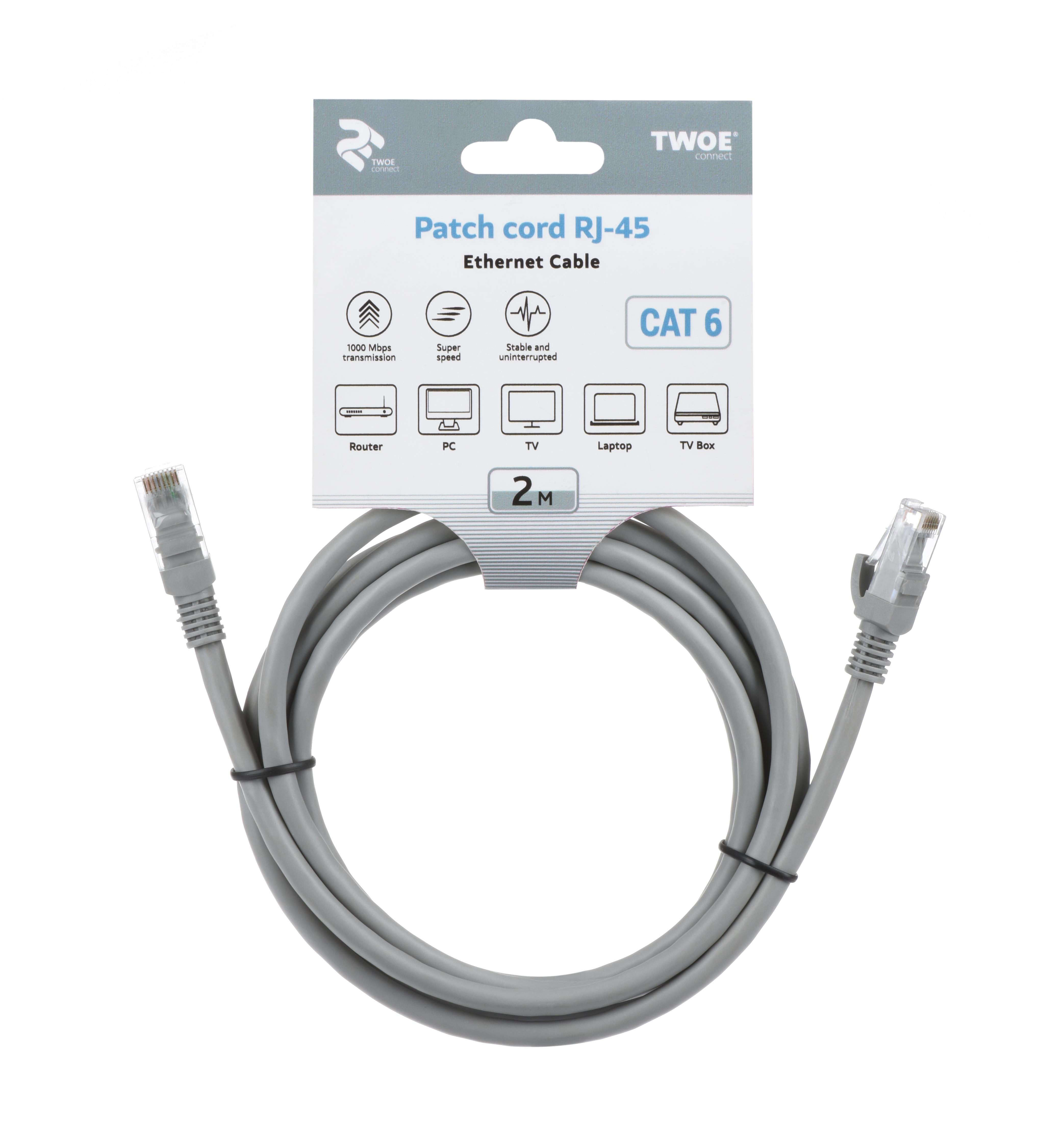 Патч-корд 2E Cat 6, RJ45, 24AWG, 2m, black