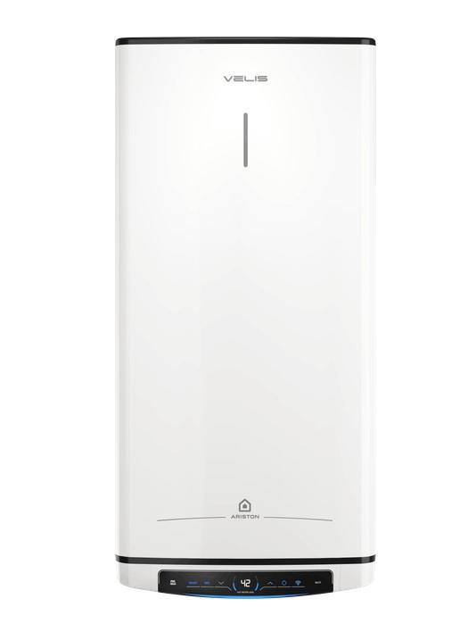 Водонагрівач електр. Ariston плаский слім VELIS PRO DRY WIFI 80 EU, 80л, 2*1,5кВт, сух тен, ун. монтаж, електр. кер-ння, B, Італія, Білий