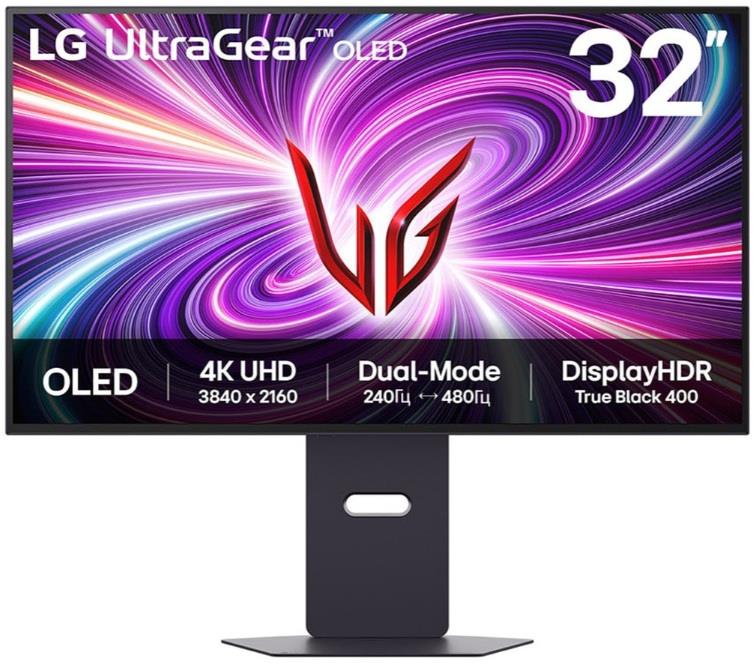 Монітор LG 31.5" 32GS95UV-B 2xHDMI, DP, USB, MM, OLED, 3840x2160, 240/480Hz, 0.03ms, DCI-P3 98.5%, G-SYNC, FreeSync, Pivot, HDR400