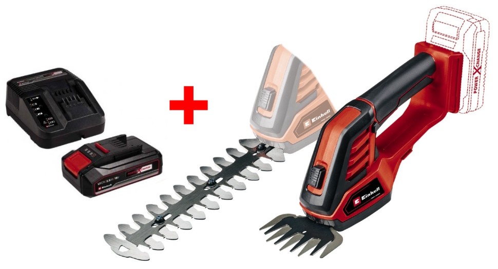 Ножиці для трави акумуляторні Einhell GE-CG 18/100 Li Kit 18В PXC акб 1х2.5А·год 10см крок різу 8мм 1.06кг