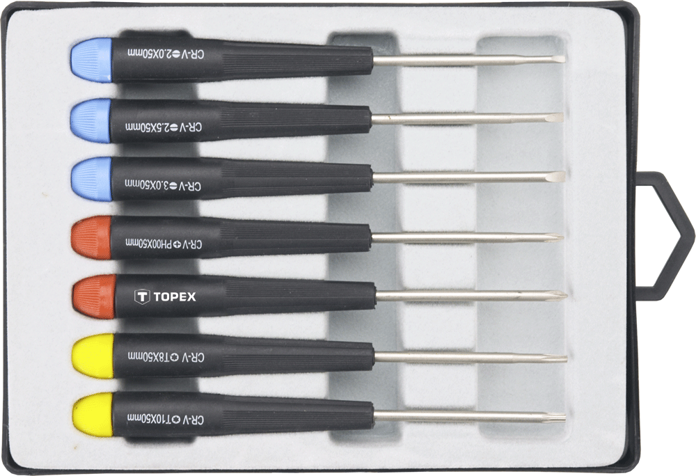 Викрутки TOPEX прецизійні, SL,PH,Torx, сталь CrV, набір 7шт
