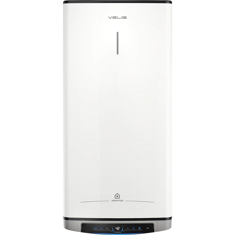 Водонагрівач електричний Ariston VELIS DUNE WIFI 100 EU плаский, слім, 100л, 2*1,5 кВт, емал. нагр. ел, ун. монтаж, ел. кер-ня, B, Італія, білий