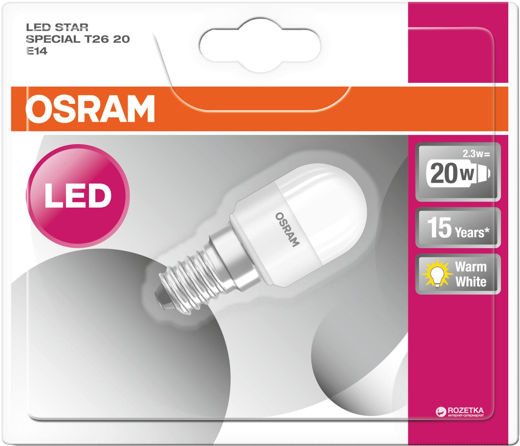 Лампа светодиодная OSRAM LED STAR T26 для холодильников 2,3W 200Lm 2700К E14