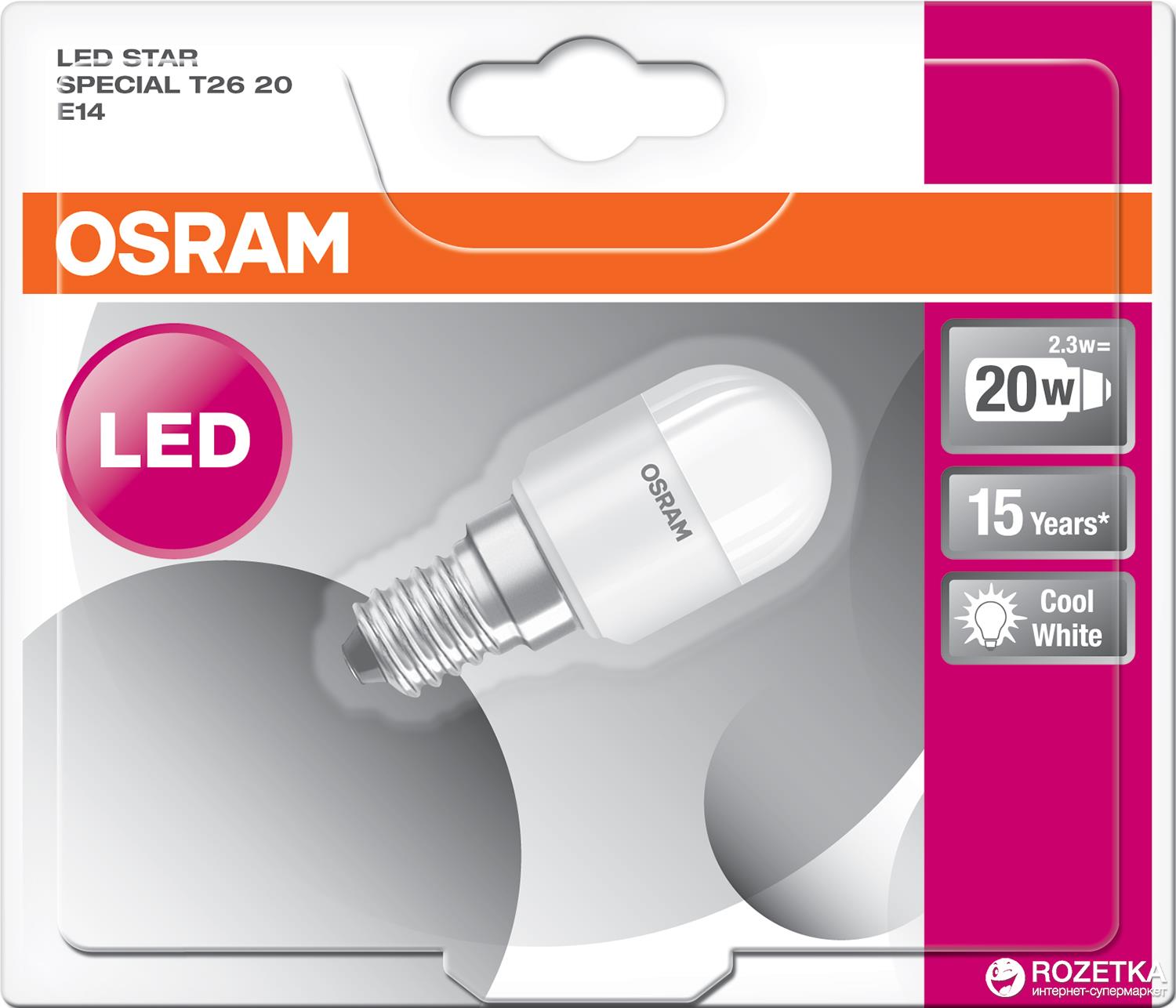 Лампа светодиодная OSRAM LED STAR T26 для холодильников 2,3W 200Lm 6500К E14